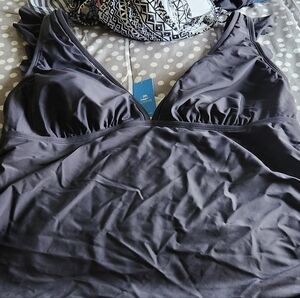 Women's Slate Blue Tankini Top And Bottom- Swimwear